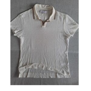 Orlebar Brown Mens Medium Pure Linen Polo Shirt White Brown Trim Made Portugal